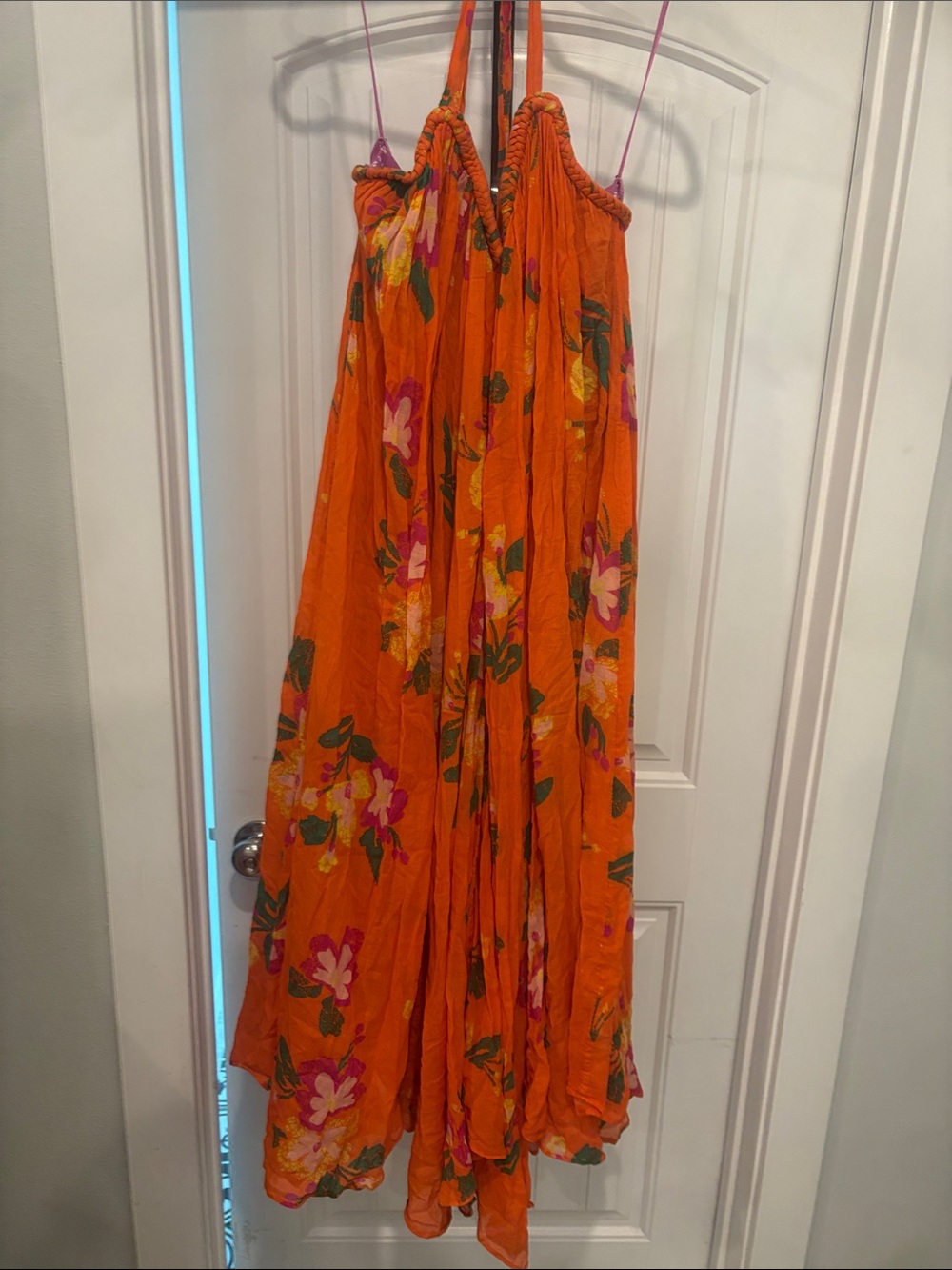 Free People Orange Floral Boho Strappy Maxi Dress S